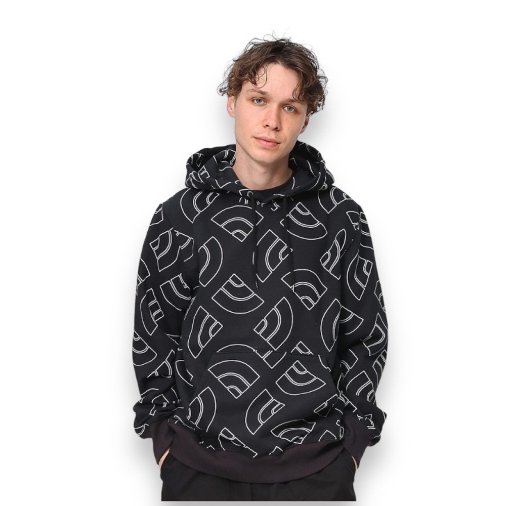 The North Face Hoodie Mens Black White All Over Print AOP Pullover Sweater S